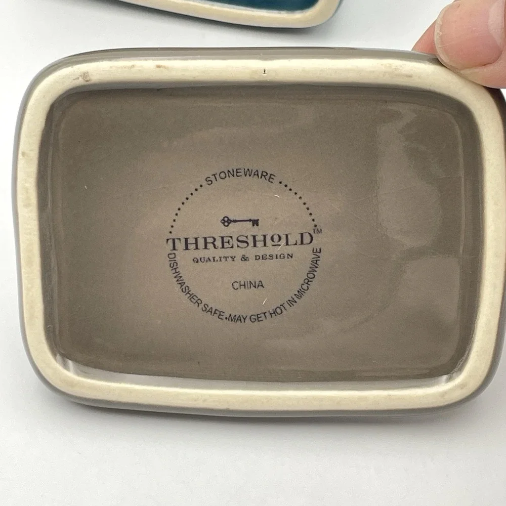 Threshold Mini Teal Blue Stoneware Covered Butter Dish Gray Tray Lid 4